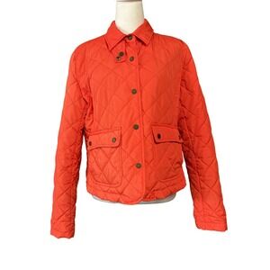 Lauren Ralph Lauren Jacket Womens Large‎ Orange Quilted Snap Lined Equestrian